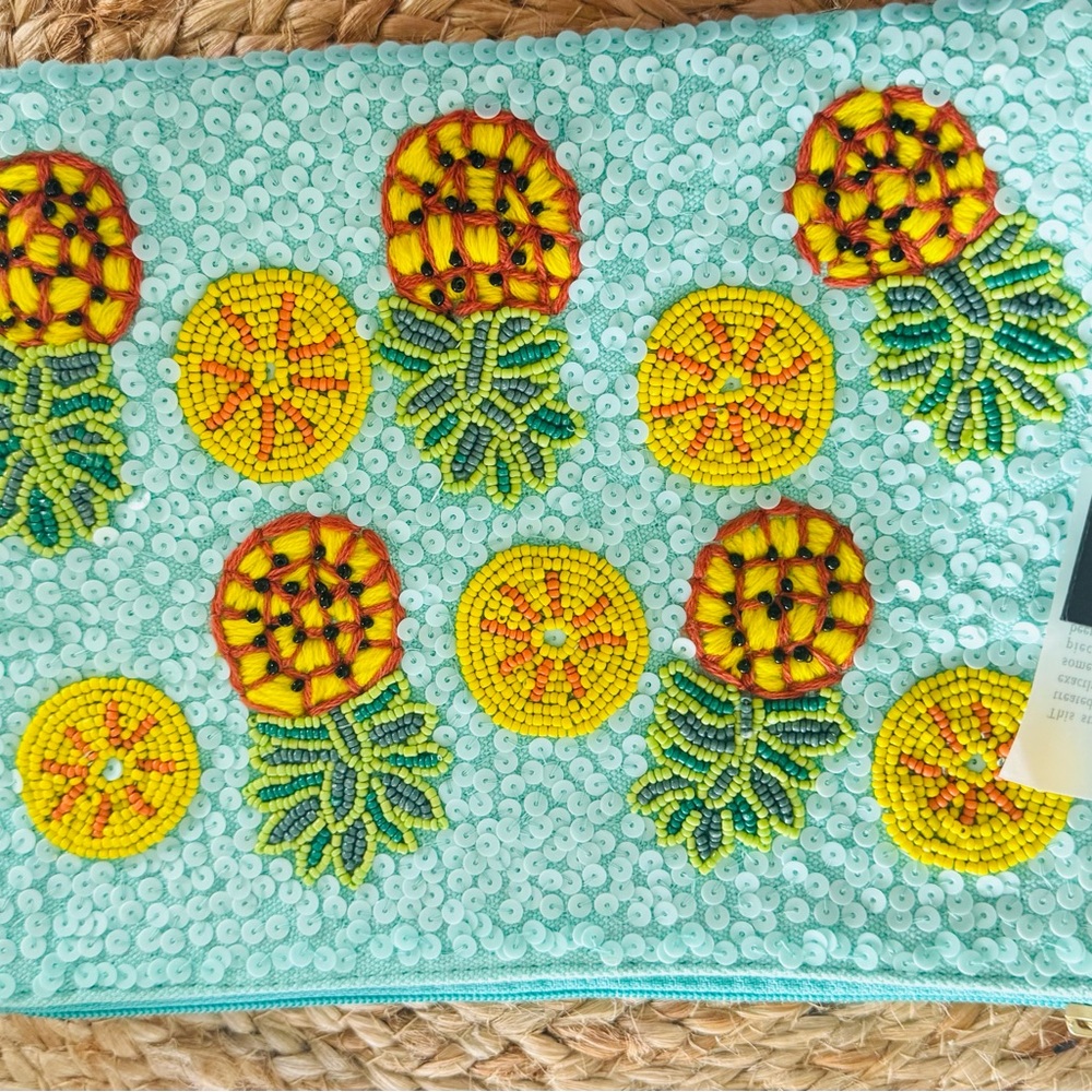 Beaded Pineapple Clutch in Aqua, Yellow & Green